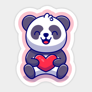 Cute Panda Holding Love Cartoon Sticker